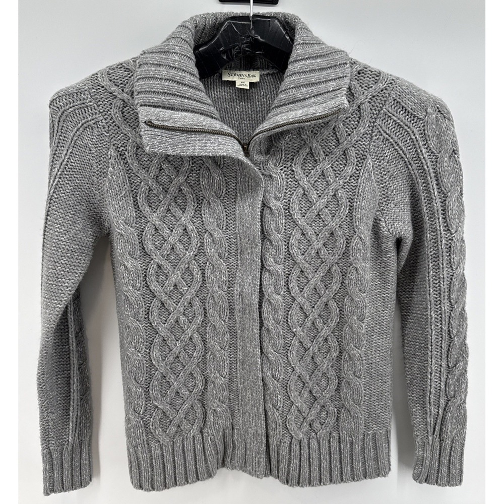 St. John's Bay Grey Crotchet Thick Knit Sweater, Women's Petite Medium